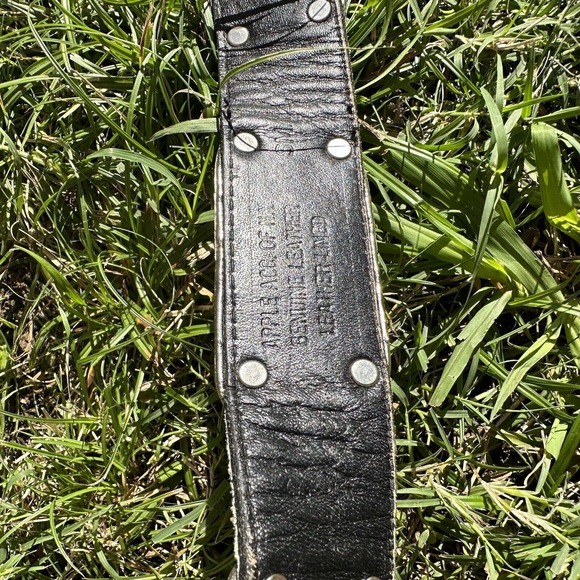 Vintage Apple ACC‎ NY Faux Turquoise Embellished White Leather Belt 1 1/2” - Picture 7 of 16